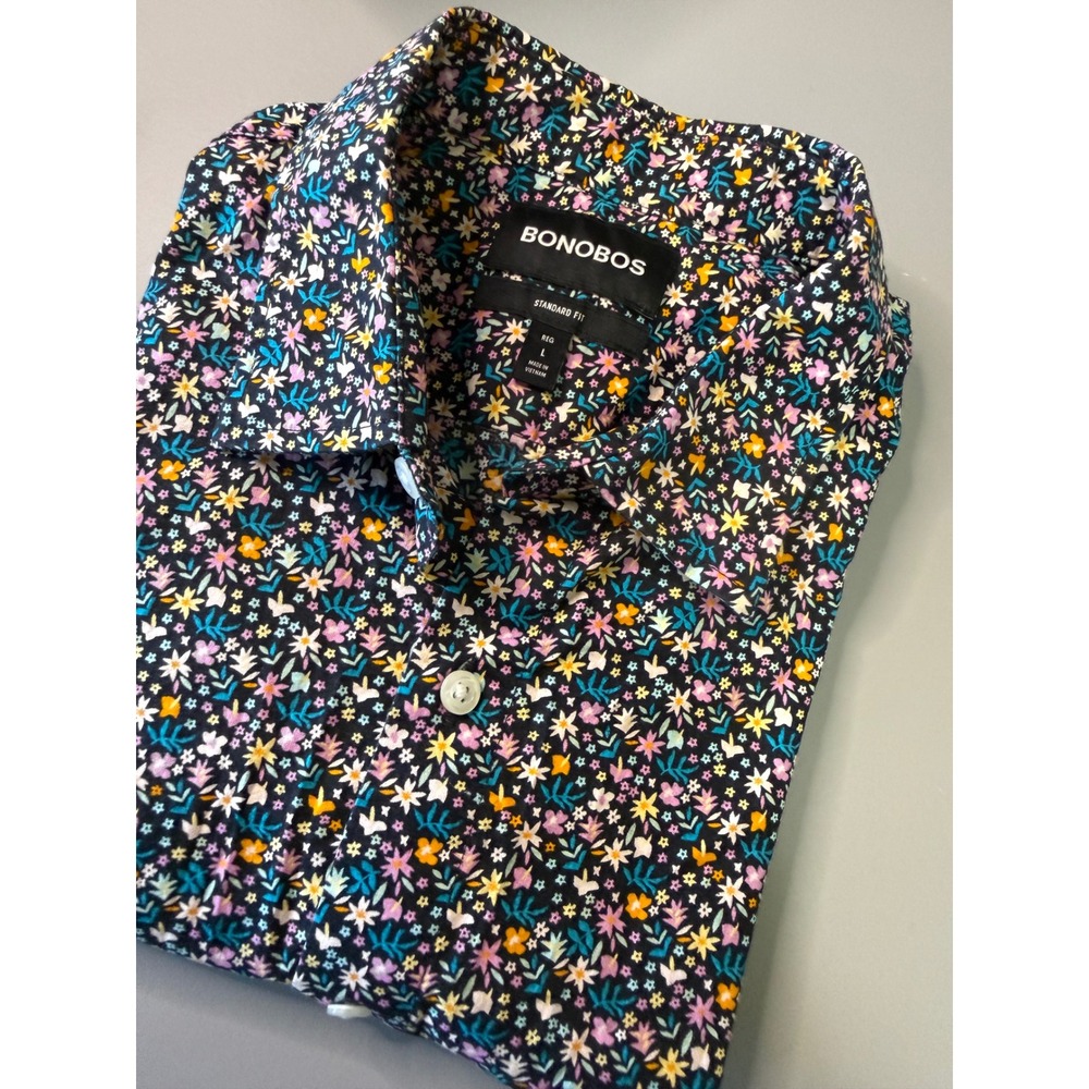 Bonobos Mens Large Standard Fit Short Sleeve Floral Button Down Shirt Multi